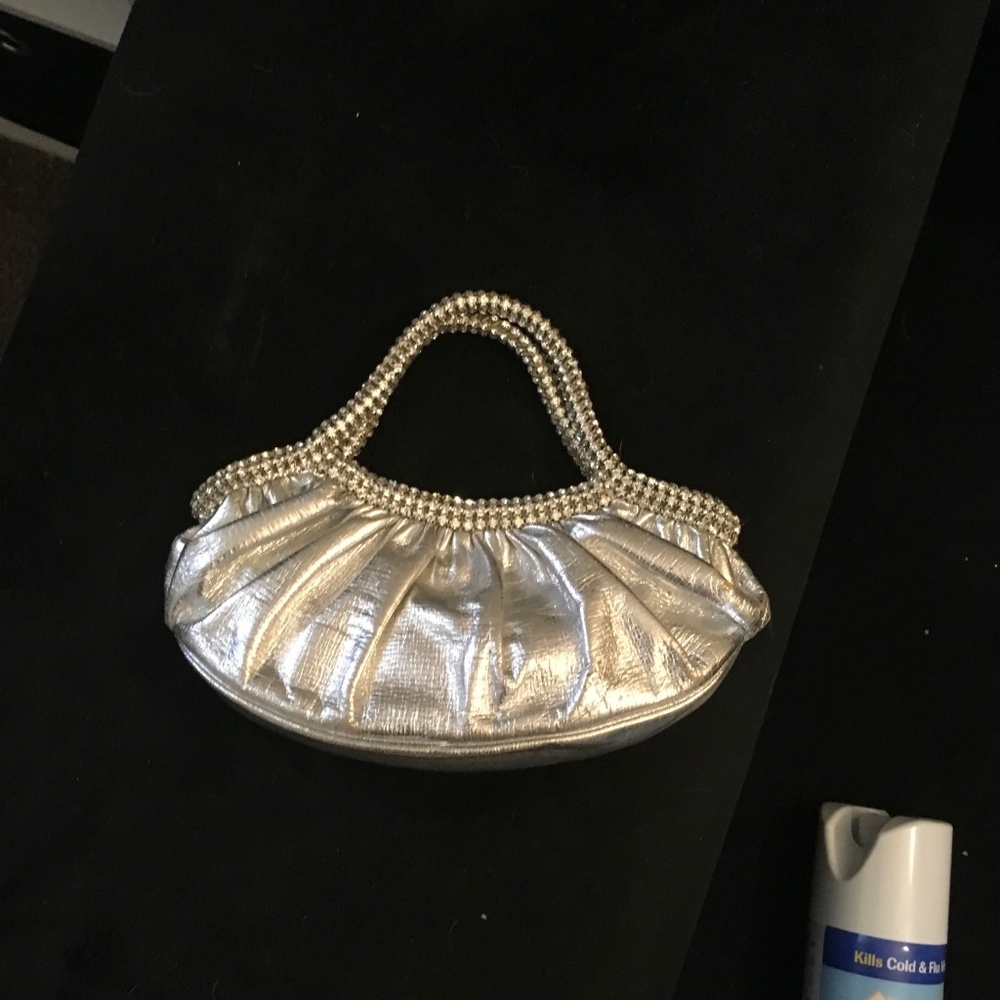 Judith Leiber Rhinestone Silver Leather Clutch 7" - Picture 4 of 5